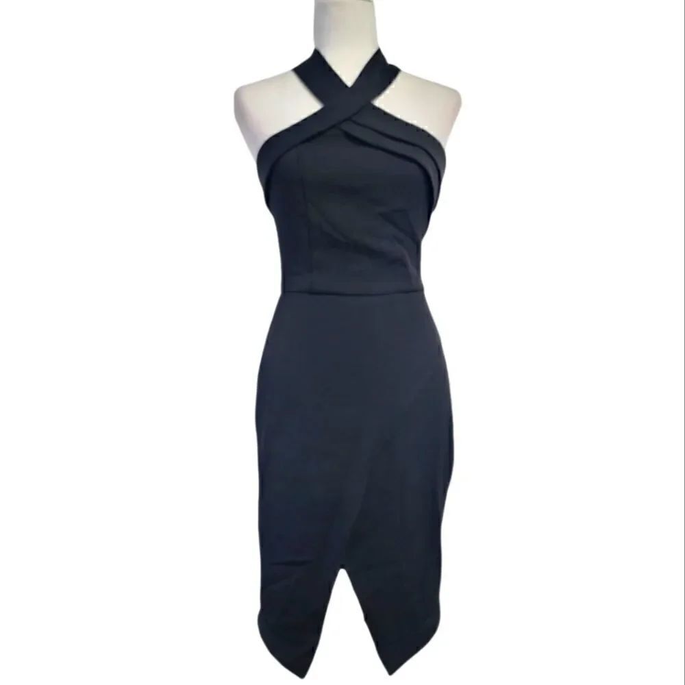 Adelyn Rae Halter asymmetrical sheath dress in black size xsmall